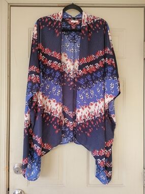 Maurice's Floral Chevron Open Front Kimono Navy & Red L/XL